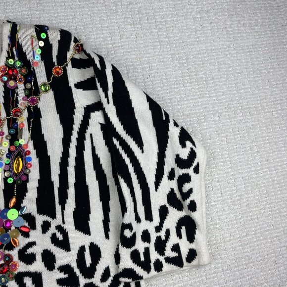 Design Options By Philip & Jane Gordon Zebra Print Jewel Sweater Cardigan Size M - Picture 8 of 16